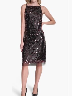 DKNY Pailettes Sequin  Slip Dress